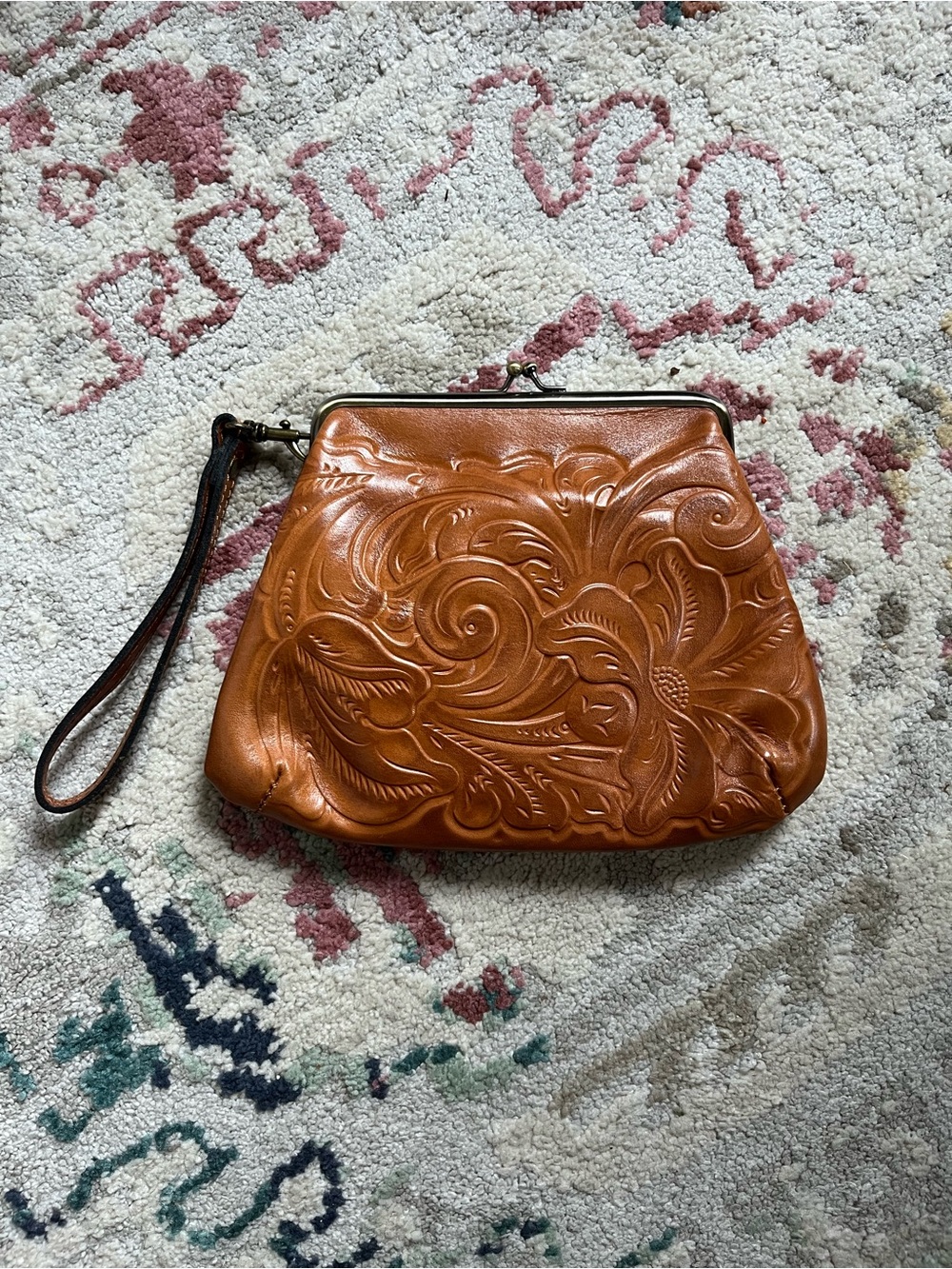 Patricia Nash Embossed Leather Kiss Lock Wristlet